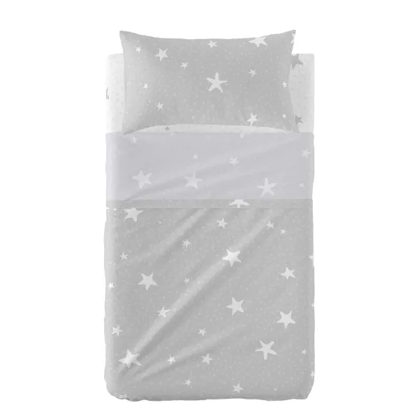 Cot Bedding Set HappyFriday Basic Kids Little star Grey