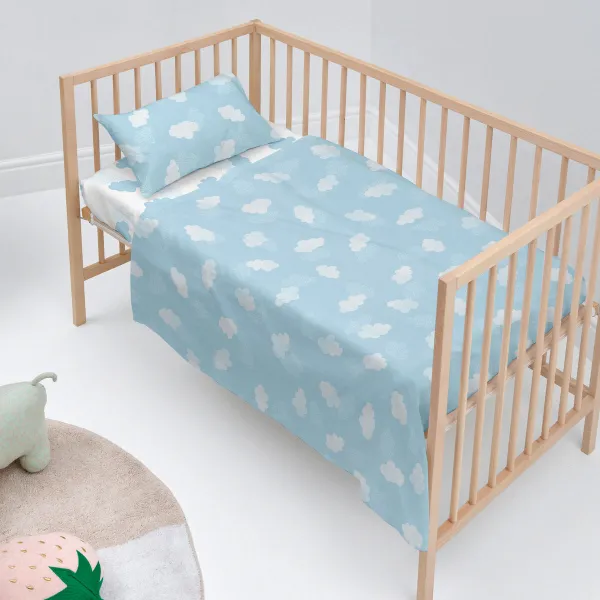 Cot Bedding Set HappyFriday Basic Kids Clouds Blue