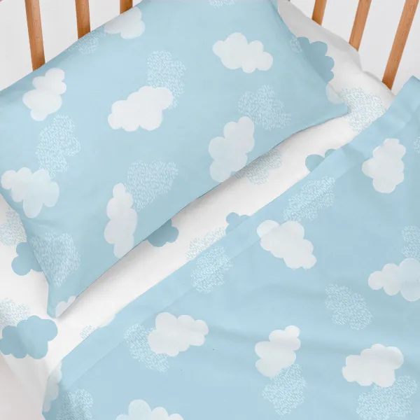 Cot Bedding Set HappyFriday Basic Kids Clouds Blue
