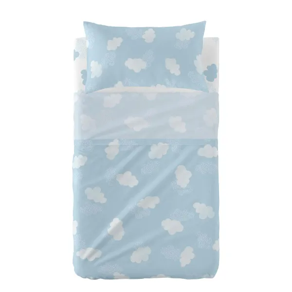 Cot Bedding Set HappyFriday Basic Kids Clouds Blue Baby Crib