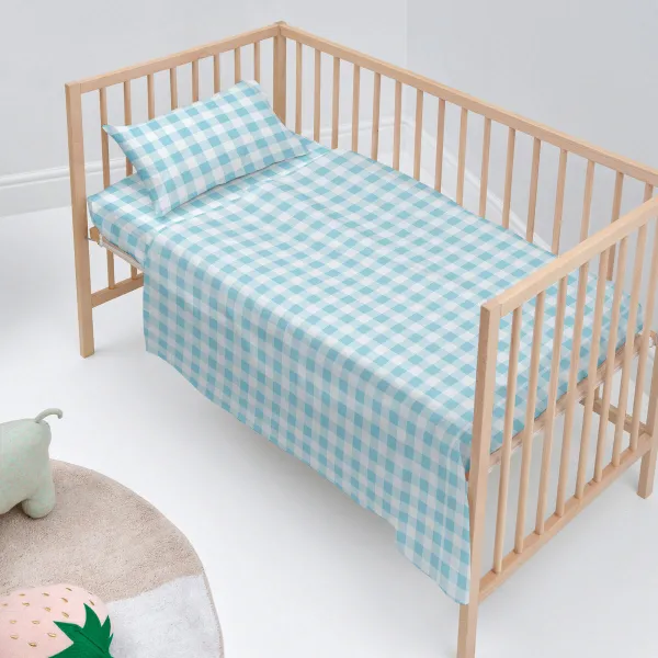 Cot Bedding Set HappyFriday Basic Kids Vichy Blue