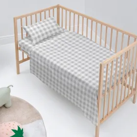 Cot Bedding Set HappyFriday Basic Kids Vichy Grey Baby Crib