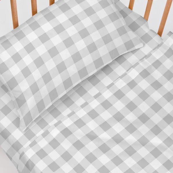 Cot Bedding Set HappyFriday Basic Kids Vichy Grey Baby Crib