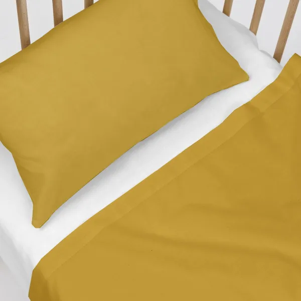 Cot Bedding Set HappyFriday BASIC KIDS Mustard Baby Crib