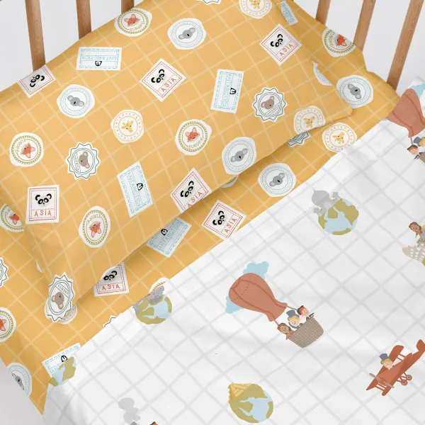 Cot Bedding Set HappyFriday Mr Fox World Trip Multicolour