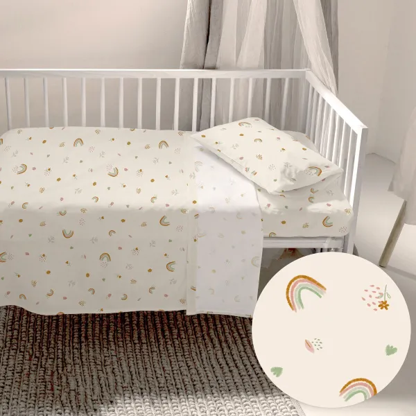 Cot Bedding Set HappyFriday HF Mini Iris Multicolour Baby Crib