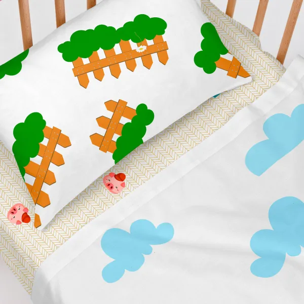 Cot Bedding Set HappyFriday Mr Fox Piggys Multicolour Baby Crib