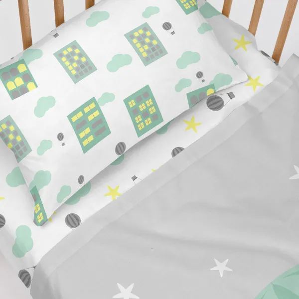 Cot Bedding Set HappyFriday Happynois Air Balloon Multicolour