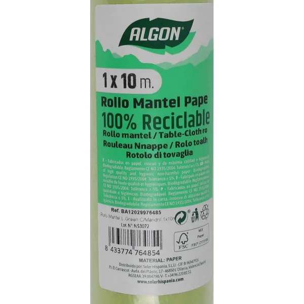 Tablecloth roll Algon Lime green 1 x 10 m (12 Units)