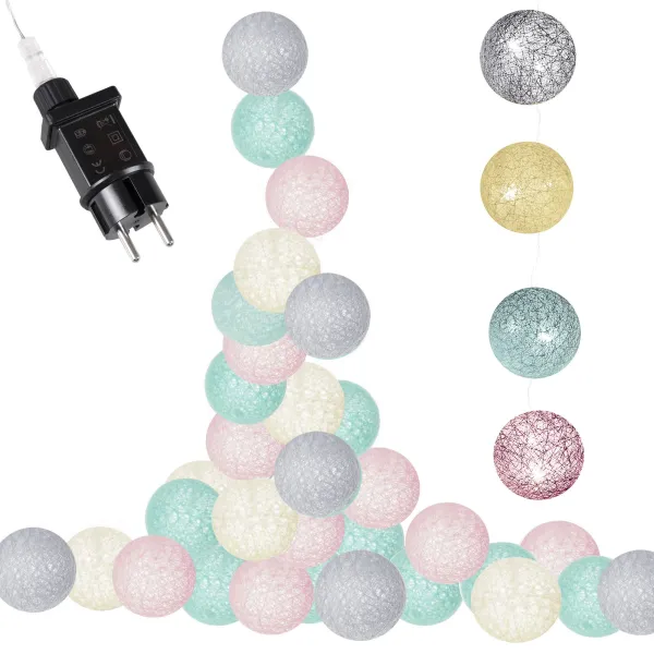 Cotton balls 30 LED decorative lights, electric garland Springos CL0154 turquoise-pink