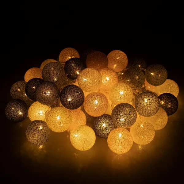 Cotton balls Springos CL0155, 50 LED, dekoratiivne valguskett, elektritoitega, grafiitvalged
