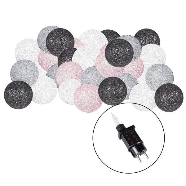Cotton balls Springos CL0155, 50 LED, Decorative Light Garland, Electric, Graphite-White