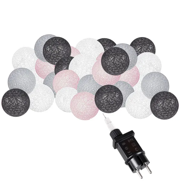 Cotton balls Springos CL0155, 50 LED, Decorative Light Garland, Electric, Graphite-White