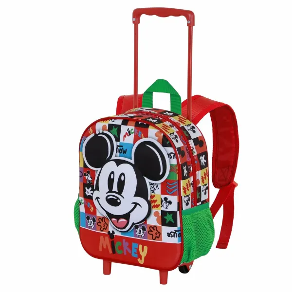 School Rucksack with Wheels Mickey Mouse Mood Red Green 26 x 13 x 34 cm