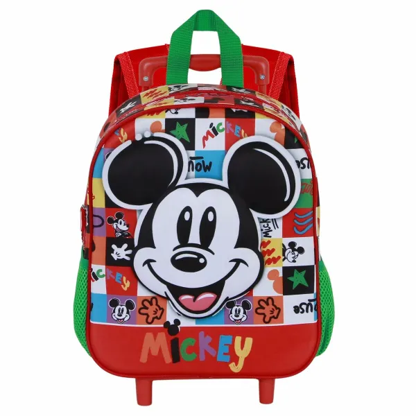 School Rucksack with Wheels Mickey Mouse Mood Red Green 26 x 13 x 34 cm