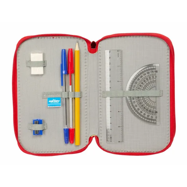 Triple Pencil Case Mickey Mouse Red 12,5 x 19,5 x 5,5 cm 37 Pieces