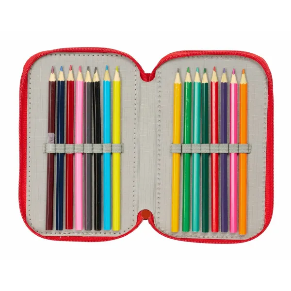 Triple Pencil Case Mickey Mouse Red 12,5 x 19,5 x 5,5 cm 37 Pieces