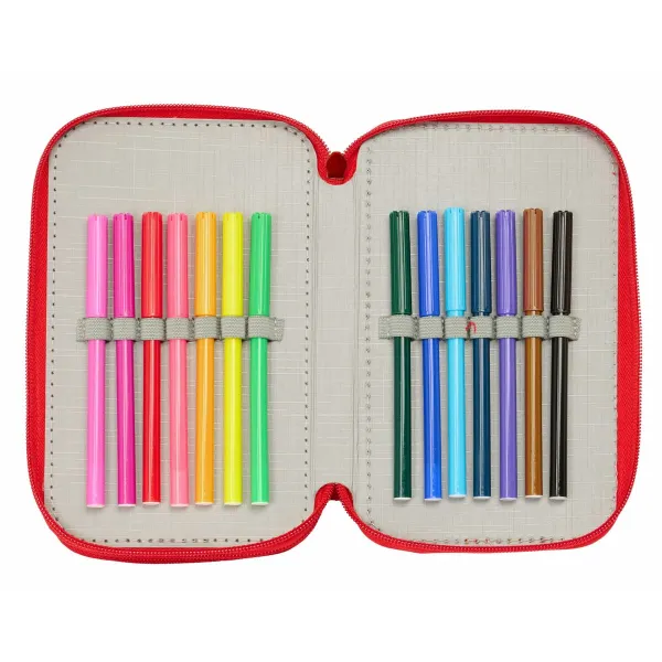 Triple Pencil Case Mickey Mouse Red 12,5 x 19,5 x 5,5 cm 37 Pieces
