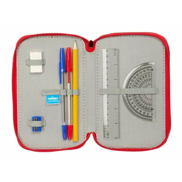 Triple Pencil Case Mickey Mouse Red 12,5 x 19,5 x 5,5 cm 37 Pieces