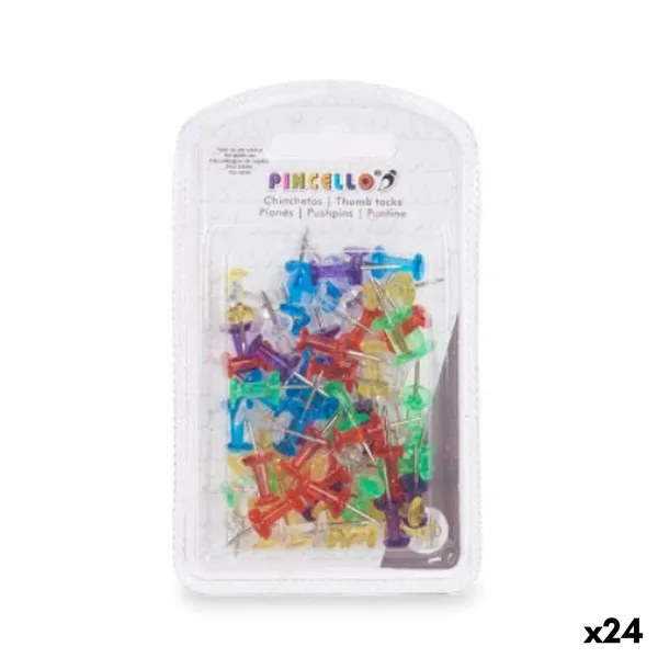 Drawing pins Pincello Multicolour Metal Plastic (24 Units)