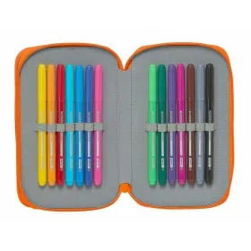 Dvigubo pieštuko dėklas Valencia Basket M854 Mėlyna Oranžinė 12.5 x 19.5 x 4 cm (28 Dalys)