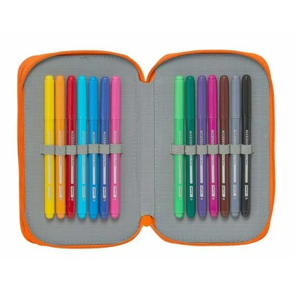 Double zīmuļu futrālis Valencia Basket M854 Zils Oranžs 12.5 x 19.5 x 4 cm (28 Daudzums)