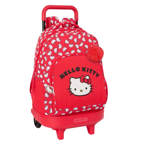 Skolas mugursoma ar riteņiem Hello Kitty Iconic Balts Sarkans 33 x 45 x 22 cm