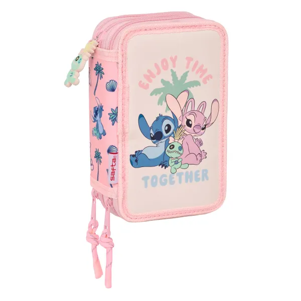 Школьный пенал с аксессуарами Lilo & Stitch Beach Розовый 12,5 x 19,5 x 5,5 cm 37 Предметы