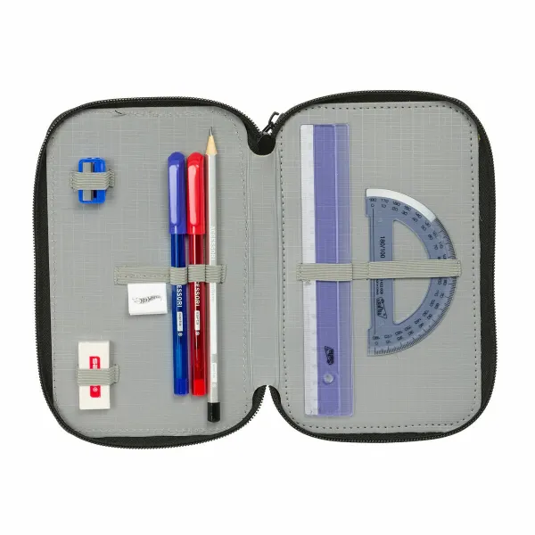Triple Pencil Case Hot Wheels Let's race Blue Black 12,5 x 19,5 x 5,5 cm 37 Pieces