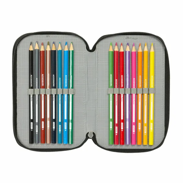 Triple Pencil Case Hot Wheels Let's race Blue Black 12,5 x 19,5 x 5,5 cm 37 Pieces