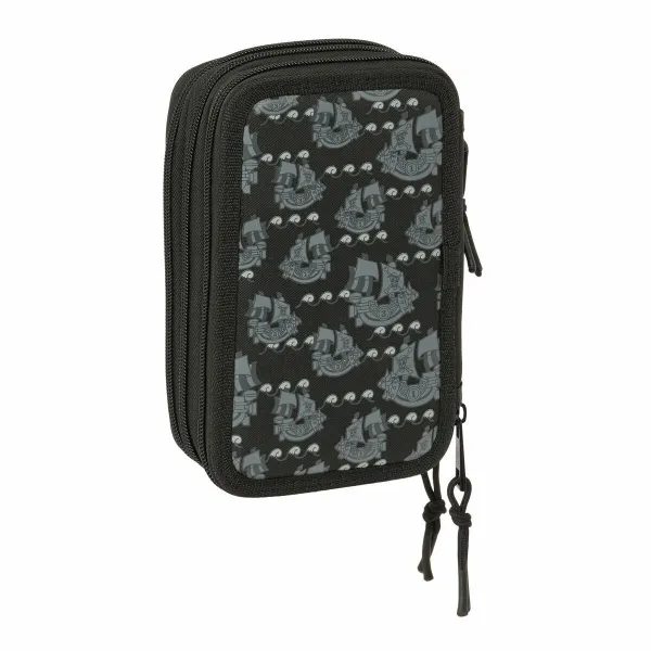 Triple Pencil Case One Piece Pirates Black 12,5 x 19,5 x 5,5 cm 37 Pieces