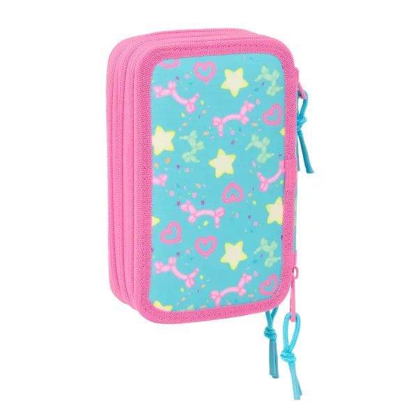 Triple Pencil Case Gabby's Dollhouse Confetti Pink Turquoise 12,5 x 19,5 x 5,5 cm 37 Pieces