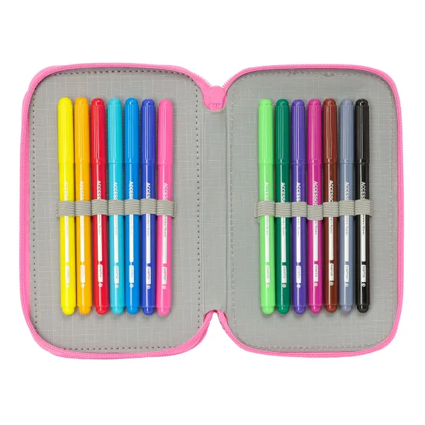 Triple Pencil Case Gabby's Dollhouse Confetti Pink Turquoise 12,5 x 19,5 x 5,5 cm 37 Pieces