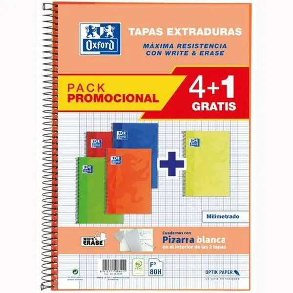 Notebook Oxford Write&Erase Multicolour Sheet 80 Sheets 21,5 x 31,5 cm 5 Pieces