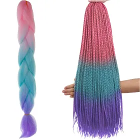 Sintētiskās matu bizes ombre rozā/baltā/violetā W10341