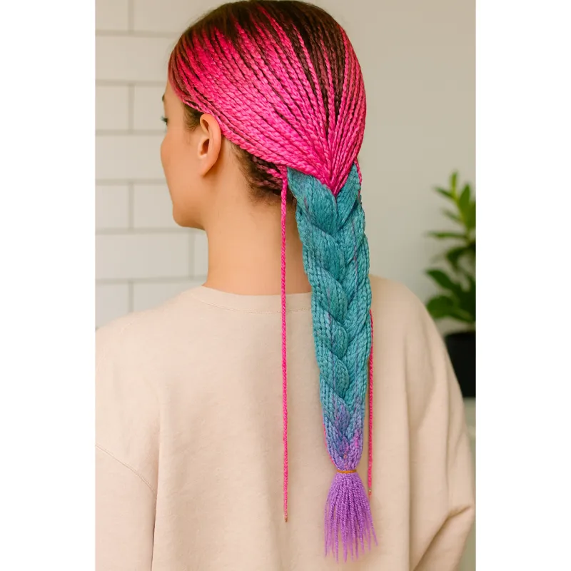 Synteettiset hiusletit ombre pinkki/valkoinen/violetti W10341