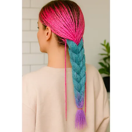 Sintētiskās matu bizes ombre rozā/baltā/violetā W10341
