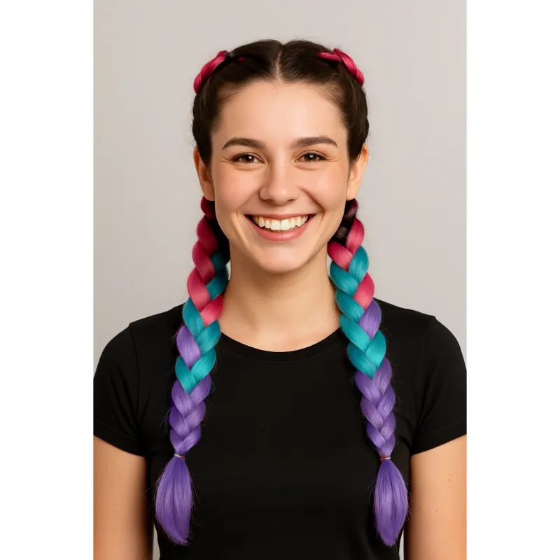 Synteettiset hiusletit ombre pinkki/valkoinen/violetti W10341