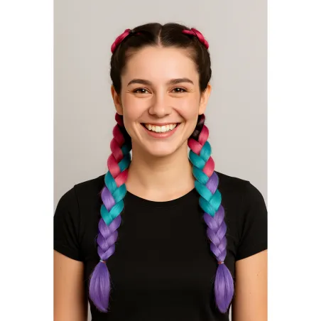 Sintētiskās matu bizes ombre rozā/baltā/violetā W10341