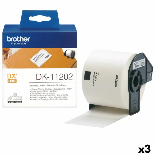 Printera birkas Brother DK-11202 Melns/Balts 62 x 100 mm (3 gb.)