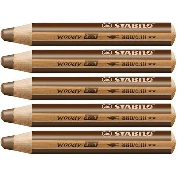 Krāsainie zīmuļi Stabilo Woody Brūns 3-vienā (5 gb.)