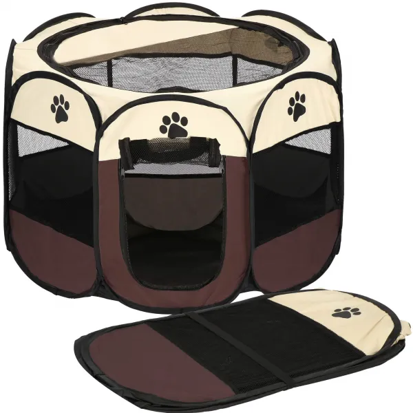 Universal pen for dogs and cats Springos PA1029 81 cm, foldable, beige-brown