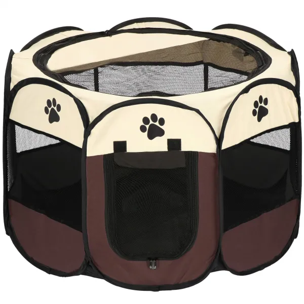 Universal pen for dogs and cats Springos PA1029 81 cm, foldable, beige-brown