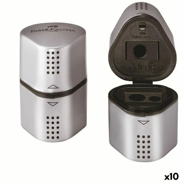 Kynänteroitin Faber-Castell Grip 2001 3-in-1 Hopeinen Metalli (10 osaa)