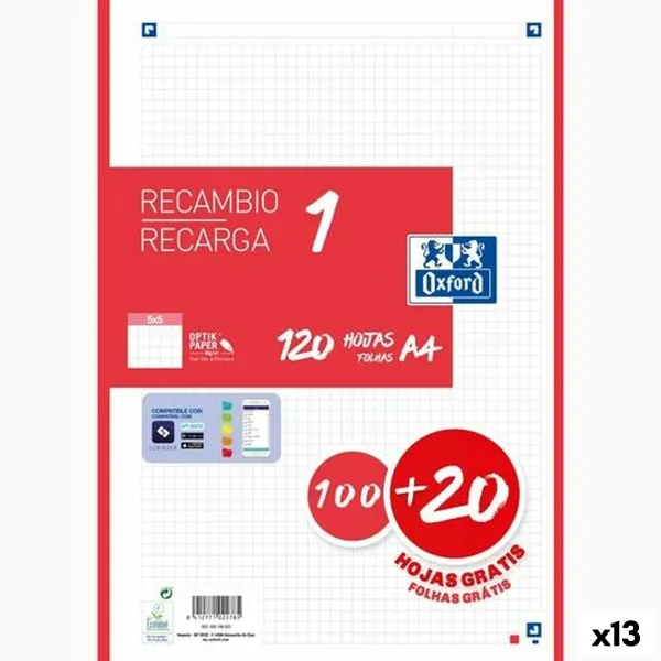 Tinklelio lakštai Oxford Classic Raudona A4 120 Paklodės Atsarginė dalis (13 vnt.)