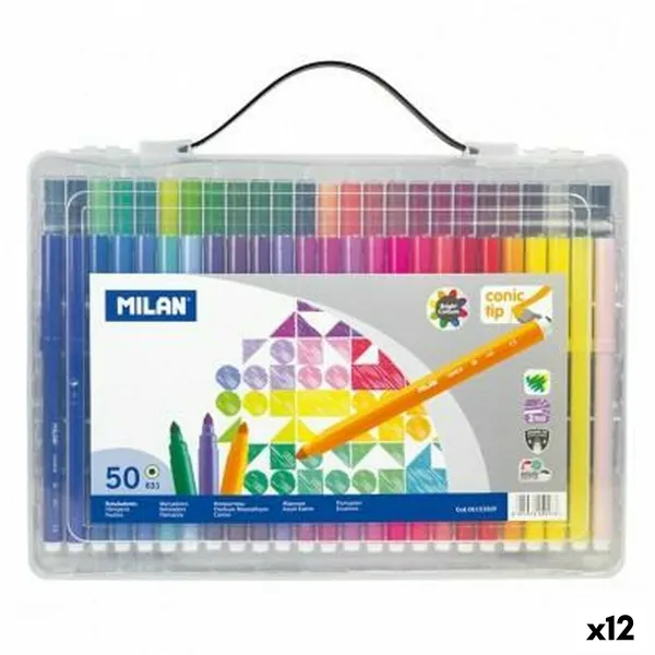 Set of Felt Tip Pens Milan Conic Multicolour 50 Pieces (12 Units)