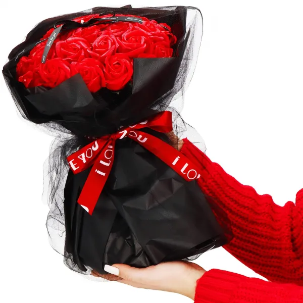 Soap flower bouquet Springos HA7440 32 red roses