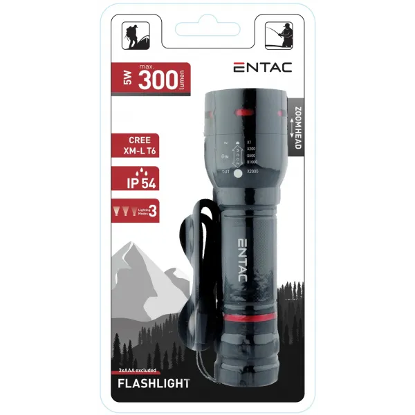 Entac Flashlight Focusable Aluminium 5W T6 3AAA excl