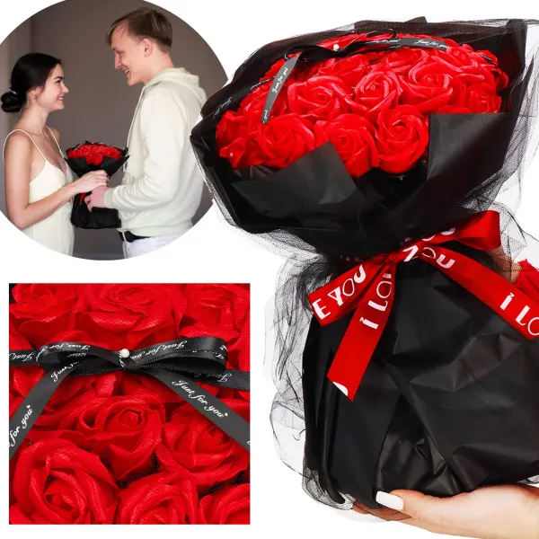 Soap flower bouquet Springos HA7440 32 red roses