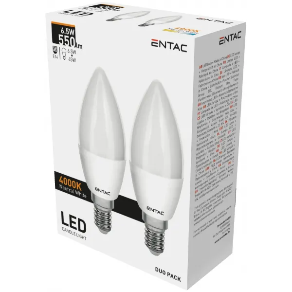 LED Candle E14 6,5W NW Duo Pack
